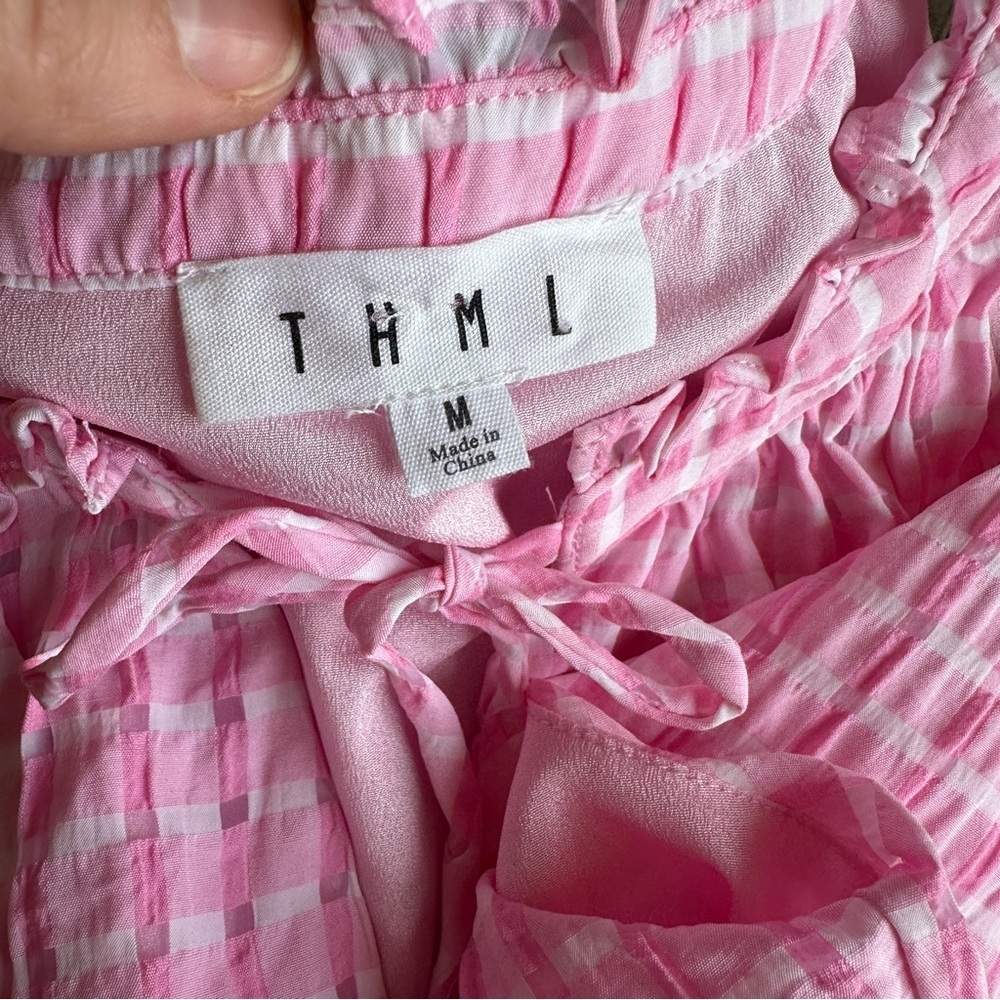 THML Sleeveless Pink Sun Dress Lined gingham size Medium - Picture 6 of 11